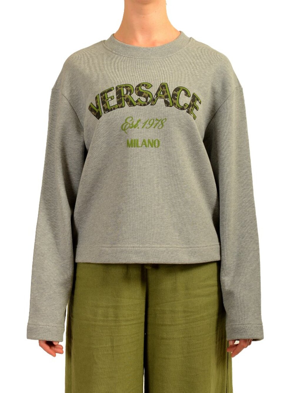 Versace Women's Gray Logo Print Sweatshirt Hoodie Sweater US M IT 42